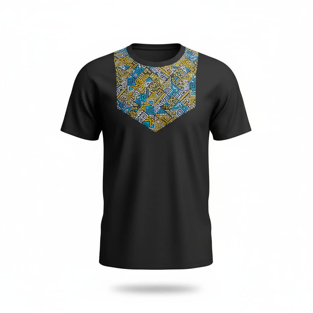 Mouth of the Mask Tee | Nigerian Geometric Yoke Design | Black Crew Neck