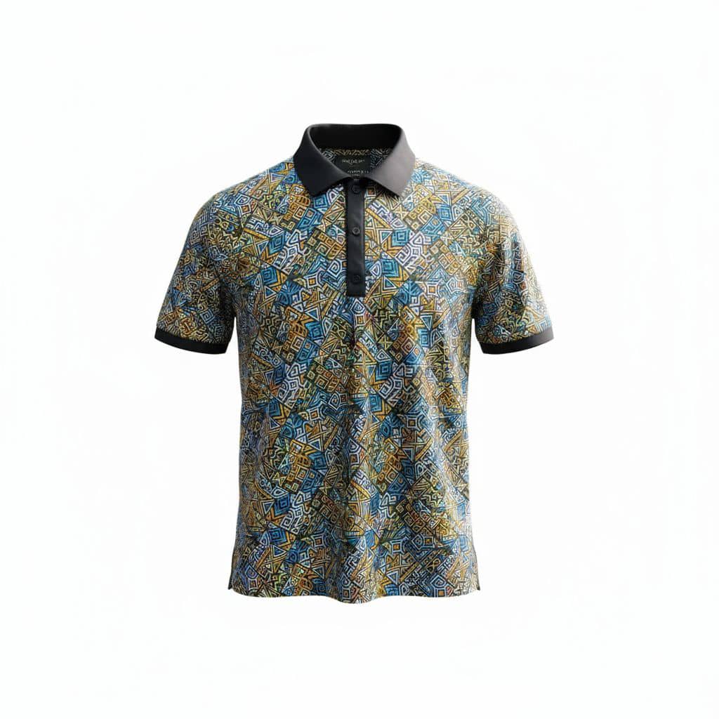 Maze of Lagos Polo Shirt | Full Geometric Print | Black Collar & Cuffs