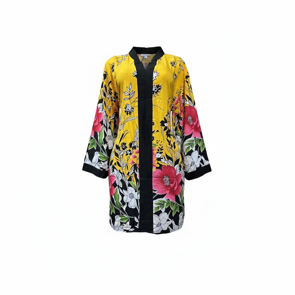 Sunburst Bloom" Kimono Duster – Modern Floral Wrap