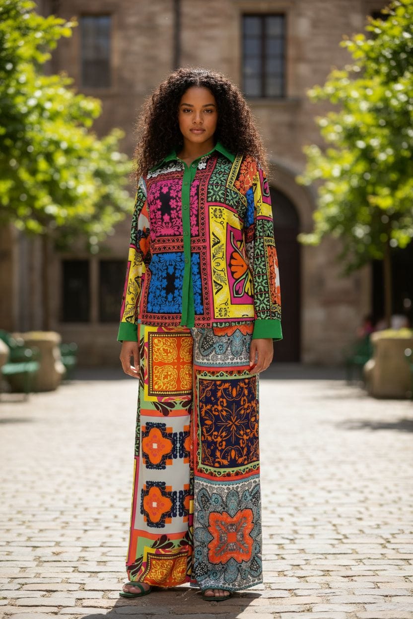 Kalejaiye Patchwork Co-Ord Set | Heritage Print Silk Blend Shirt & Palazzo Pants